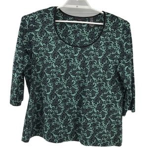 Apostrophe Elegant Black and Green Long Sleeve Top